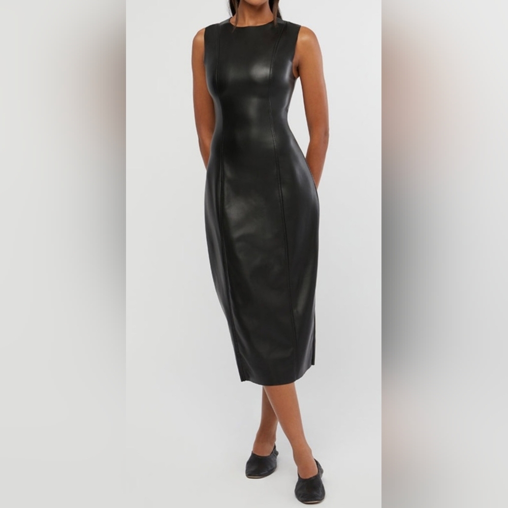 House of Harlow 1960 Black Faux Leather Midi Dress